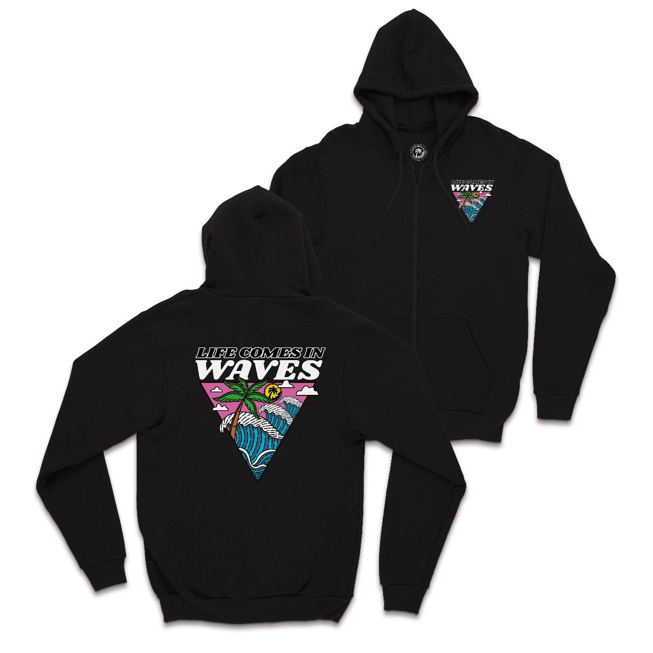 Life Comes In Waves Black Zipper Hoodie