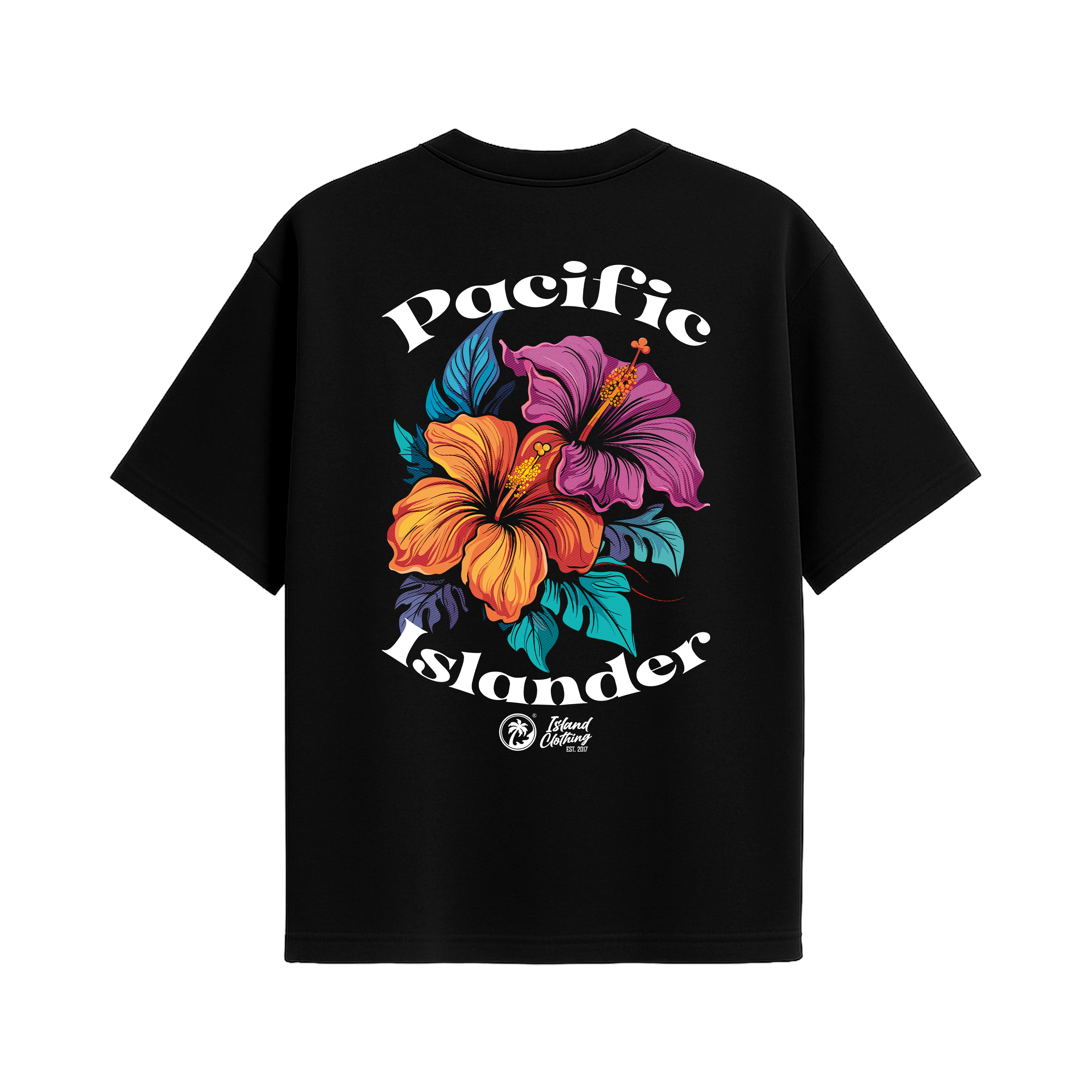 Pacific Islander Hibiscus  - UH77 Heavyweight Oversized Black