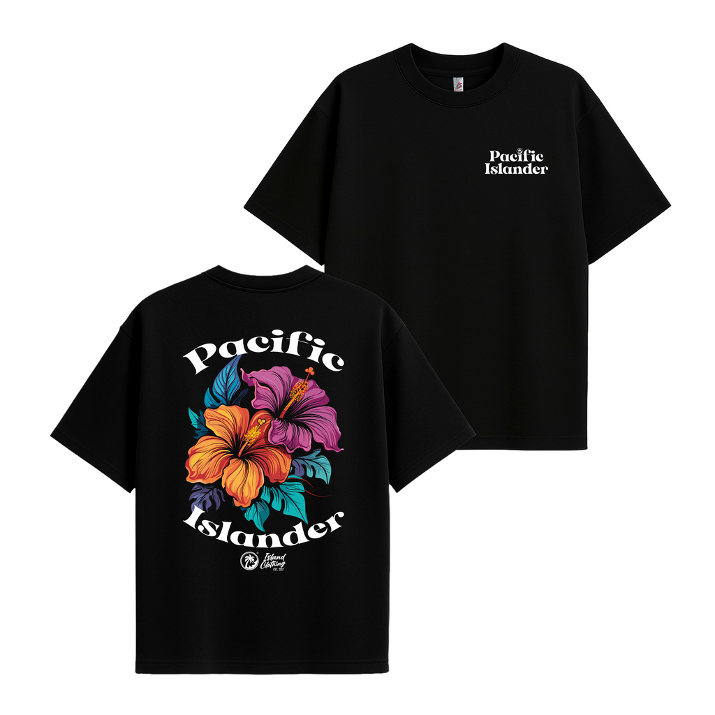 Pacific Islander Hibiscus  - UH77 Heavyweight Oversized Black