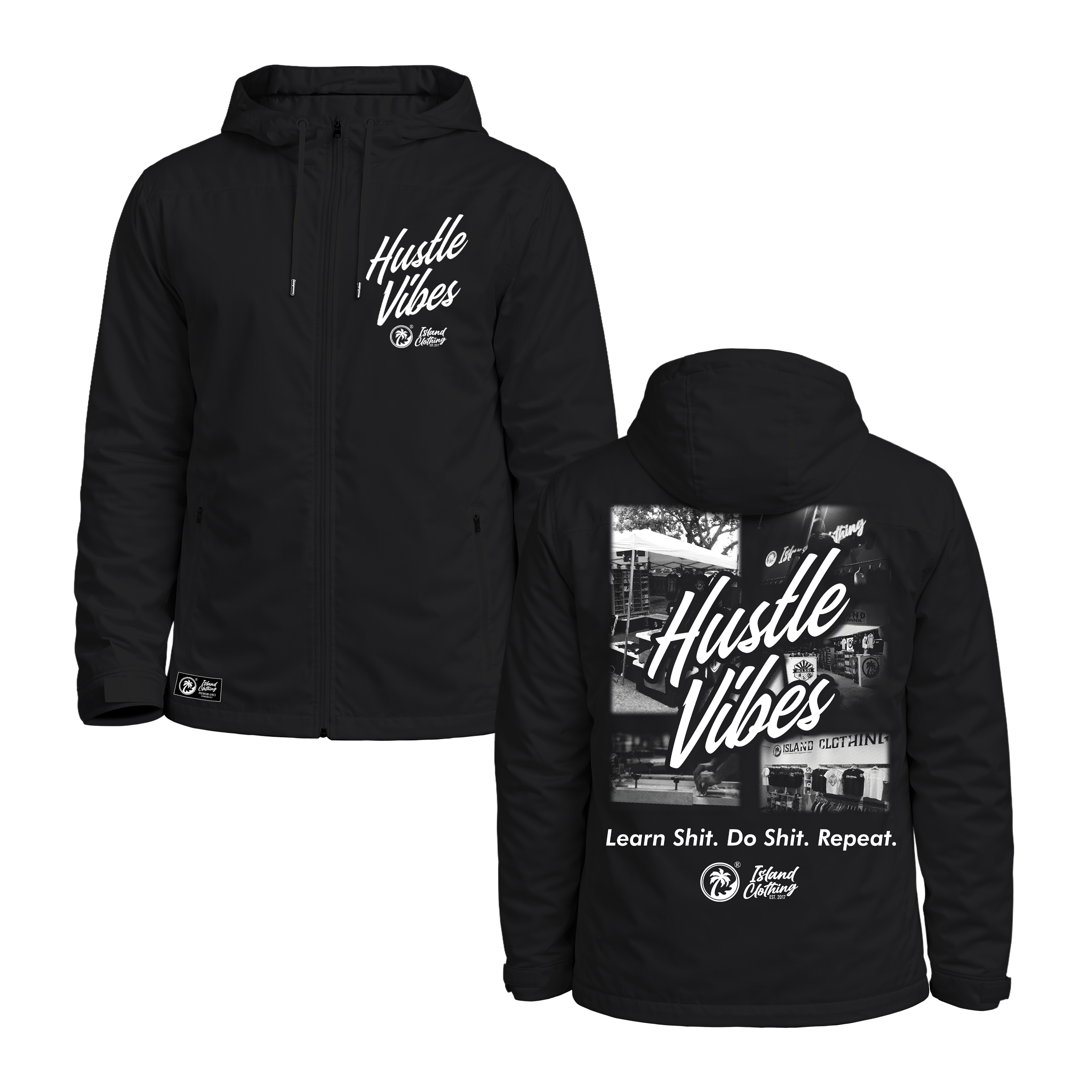 Hustle Vibes - Black HEAVY DUTY Windbreaker - Sublimation – Island ...