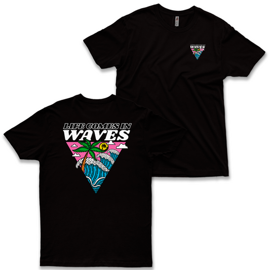 Life Comes In Waves Black T-Shirt