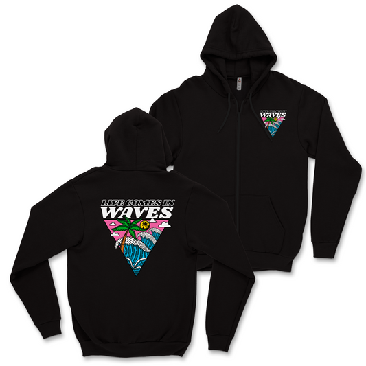 Life Comes In Waves: Black Zipper Hoodie