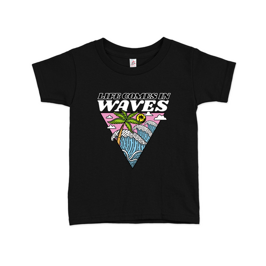 Kids Life Comes In Waves: Black Tee - 3502